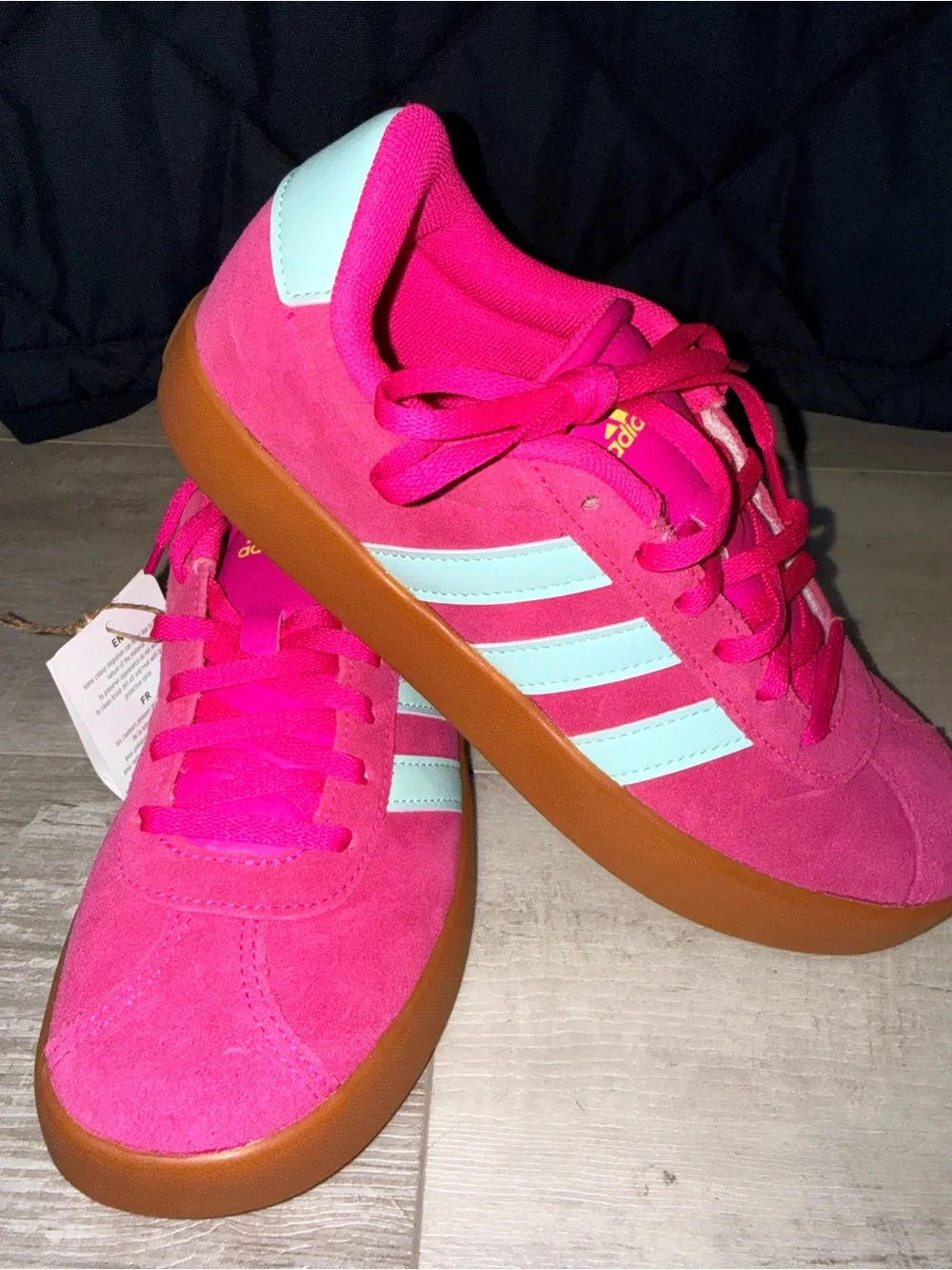 Adidas VL Court 3.0 Kids Size 4 Shock Pink Aqua Gum Sneakers NWT